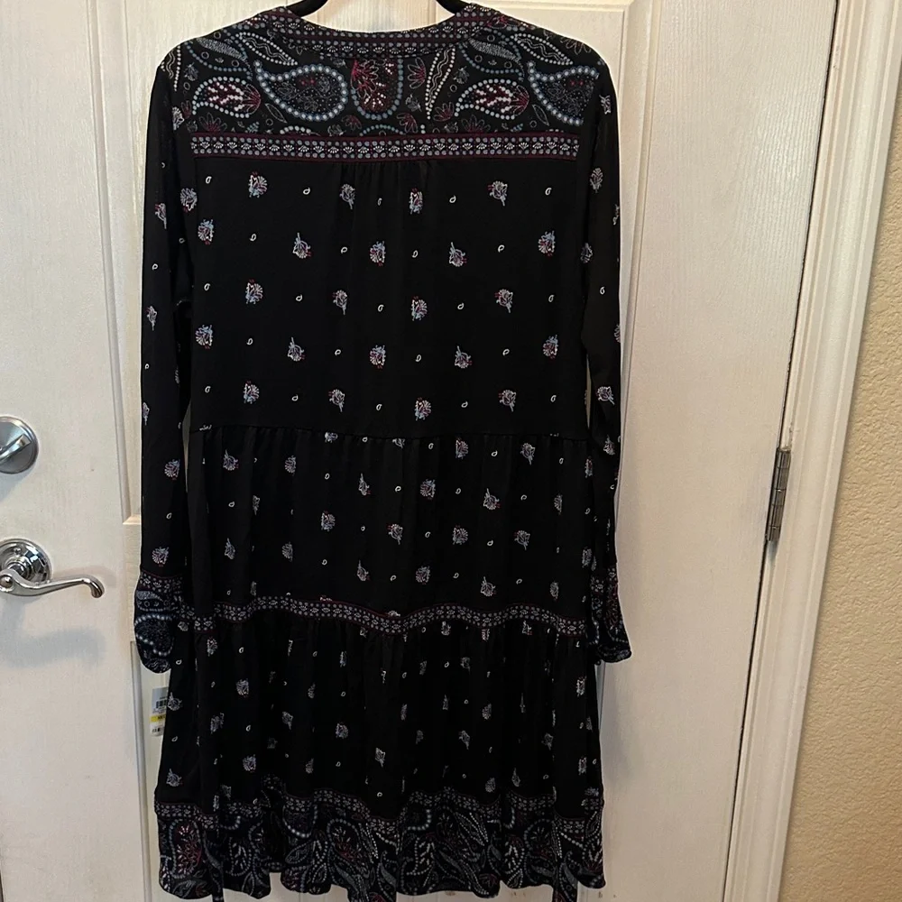 Style & Co. Black and Blue Long Sleeve Paisley Print Dress Size M - Picture 6 of 9